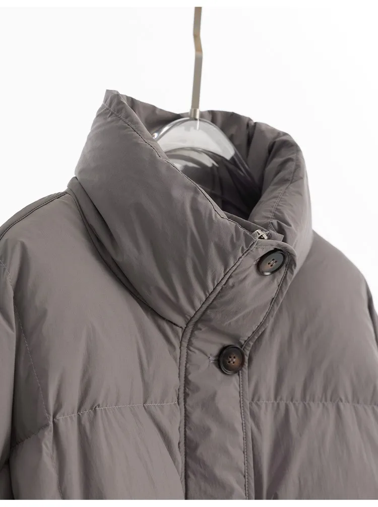 Women's Mid-Length Oversized down Jacket with Stand Collar, Warm Oversized Jacket Filled with White Duck Down, New Winter 2025 Model