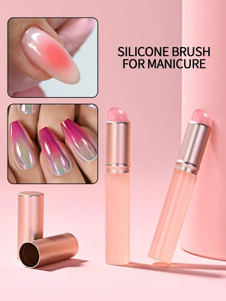 Brocha de Silicona Rosa Jelly para Arte de Uñas, Reutilizable para Aplicar Polvo de Espejo, Herramienta de Manicura, Suave y Elástica 5
