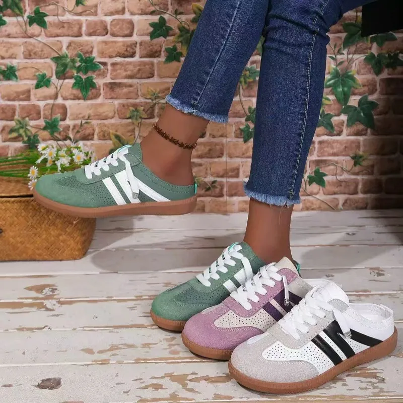 Fashionable New Women's Style Elegant Lace Up Casual Slippers Mesh Breathable Anti Slip Comfortable Women Sports Half Slippers