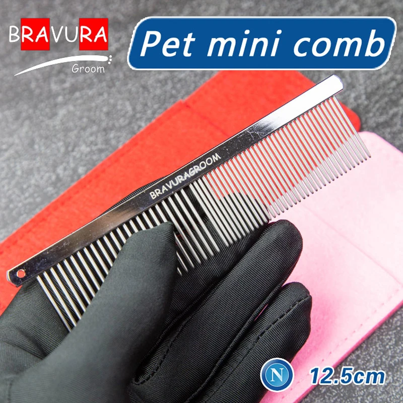 BAVURA Pet Dematting Comb - Stainless Steel Pet Grooming mini facial Comb for Dogs and Cats Gently Removes Loose Undercoat, Mat