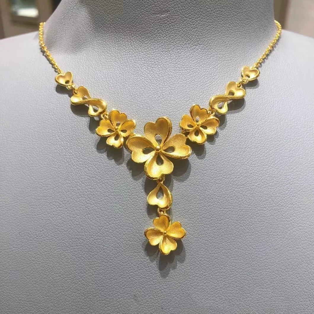 

Luxury 24K 9999 Pure Gold real gold Women's Big Flower Necklace Flower Bride Wedding Set Chain