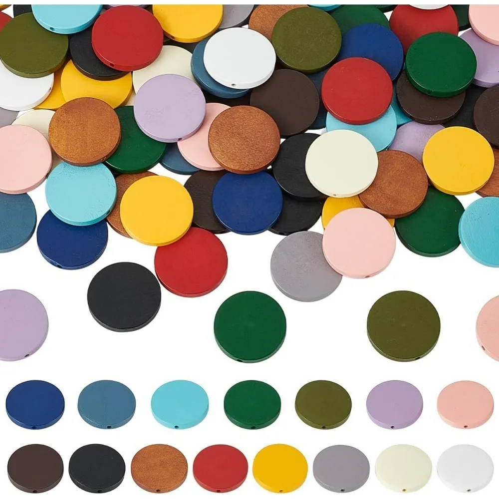 

150pcs Flat Round Wood Beads 15 Colors Wood Coin Beads Spacer Craft Wooden Bead Small Wooden Disc for Jewelry Necklace Bracelet