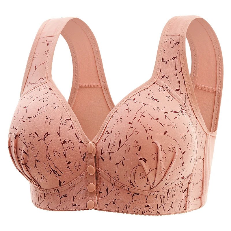 Fashion Women Floral Pattern Non-Steel Support Underwear Breathable Comfortable Front Button Convenient Bra Traceless Stretchy
