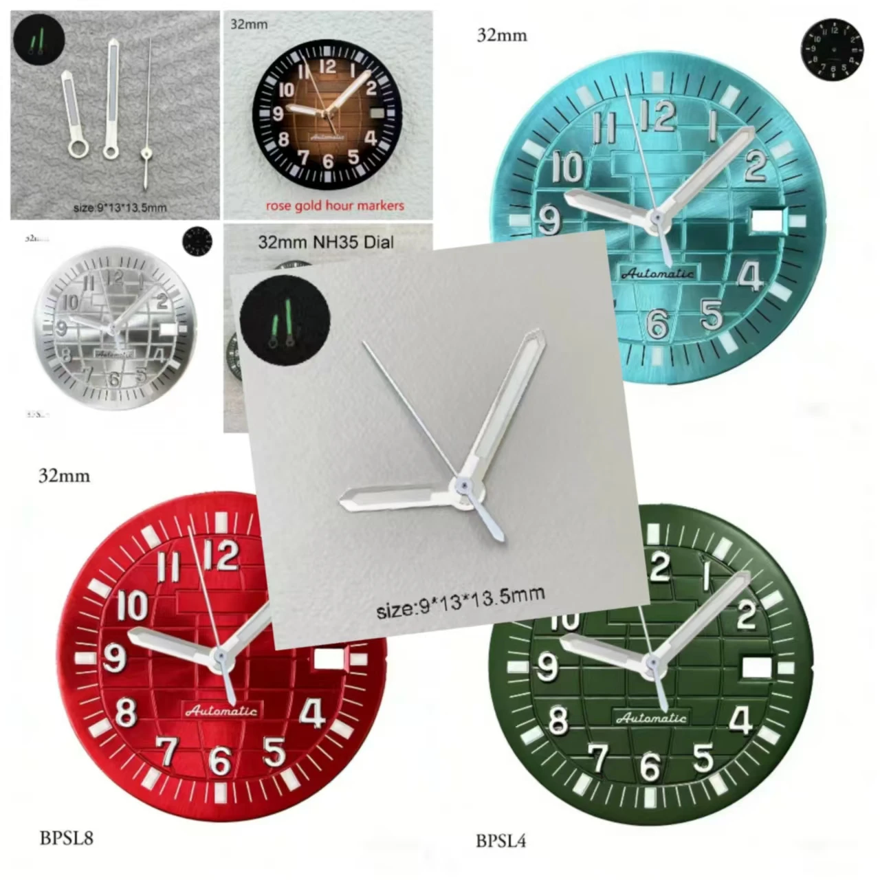 Watch Accessories HN35 S Logo Dial 32mm Green Black Gray Grenade Dial for NH35 Movement Rose Gold Hands NH35 AQUANA32mm S Dial