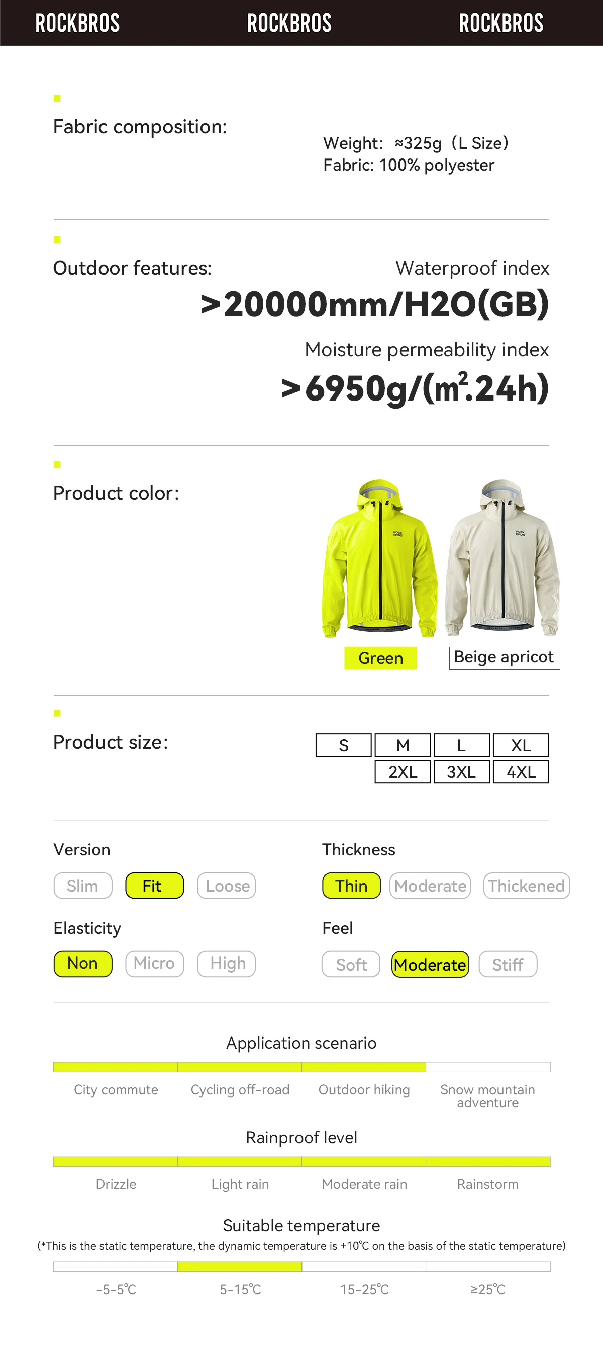 ROCKBROS Wasserdichte Winddichte Jacke, Schwerregenjacke, Mountainbike- und Straßenrad-Regenjacke für Männer und Frauen – Detail 3