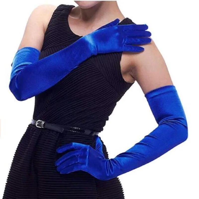 Burgundy Classic Adult Size Long Flapper Evening Party Bridal Dance Opera Length Royal Blue Satin Gloves guantes rosas