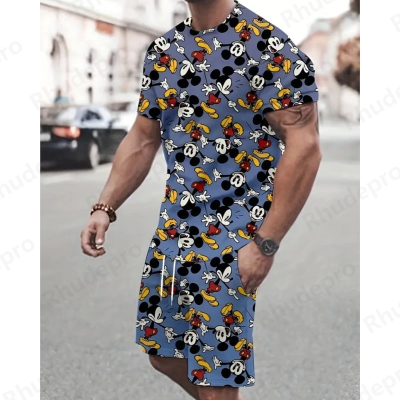 

Disney Fashion Short Sleeve Mickey Mouse Printed Short Sleeve 2025 T-shirt Set Casual Tops Tees T Shirt Suit 3D Printed