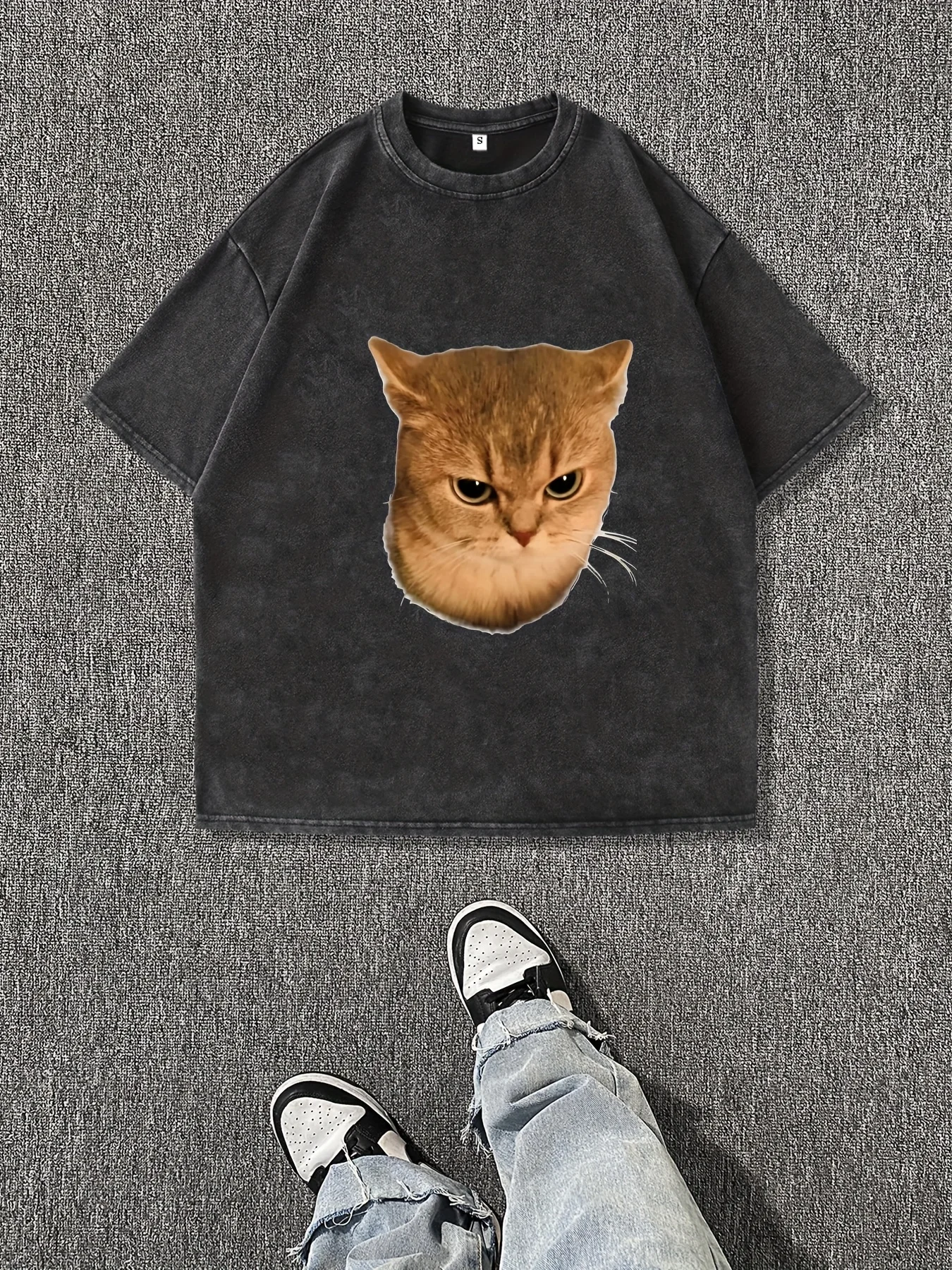 

Модная повседневная футболка с графическим принтом Angry Kitten и уличной одеждой в винтажном стиле с короткими рукавами