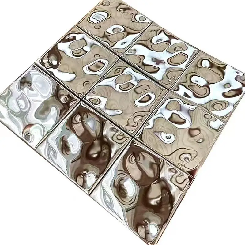 30x30cm Concave Metal Stainless Steel Mosaic Tiles, Silver Water Ripple Background Wall Sticker, Bathroom Wall Tiles