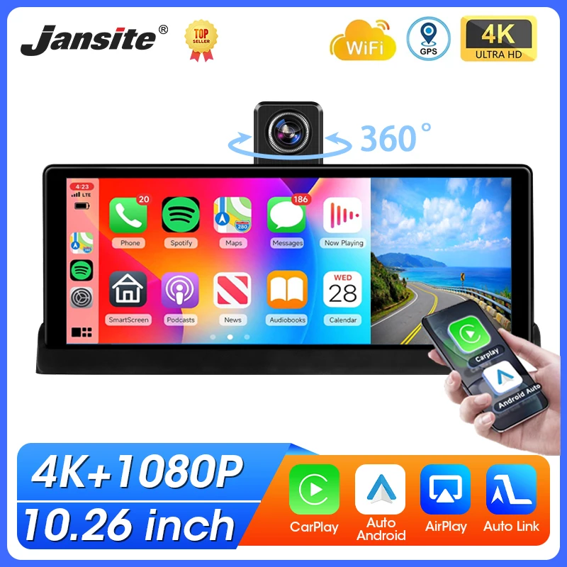 10,26 Zoll Carplay Dashboard DVR 360° °   Objektiv Wireless CarPlay & Android Auto GPS Navigation