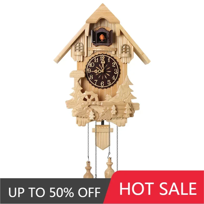 Solid Wood Cuckoo Clock Vintage Luxury Pendulum Wall Clocks Hourly Chiming Music House Decoration Living Room Decoration Gift