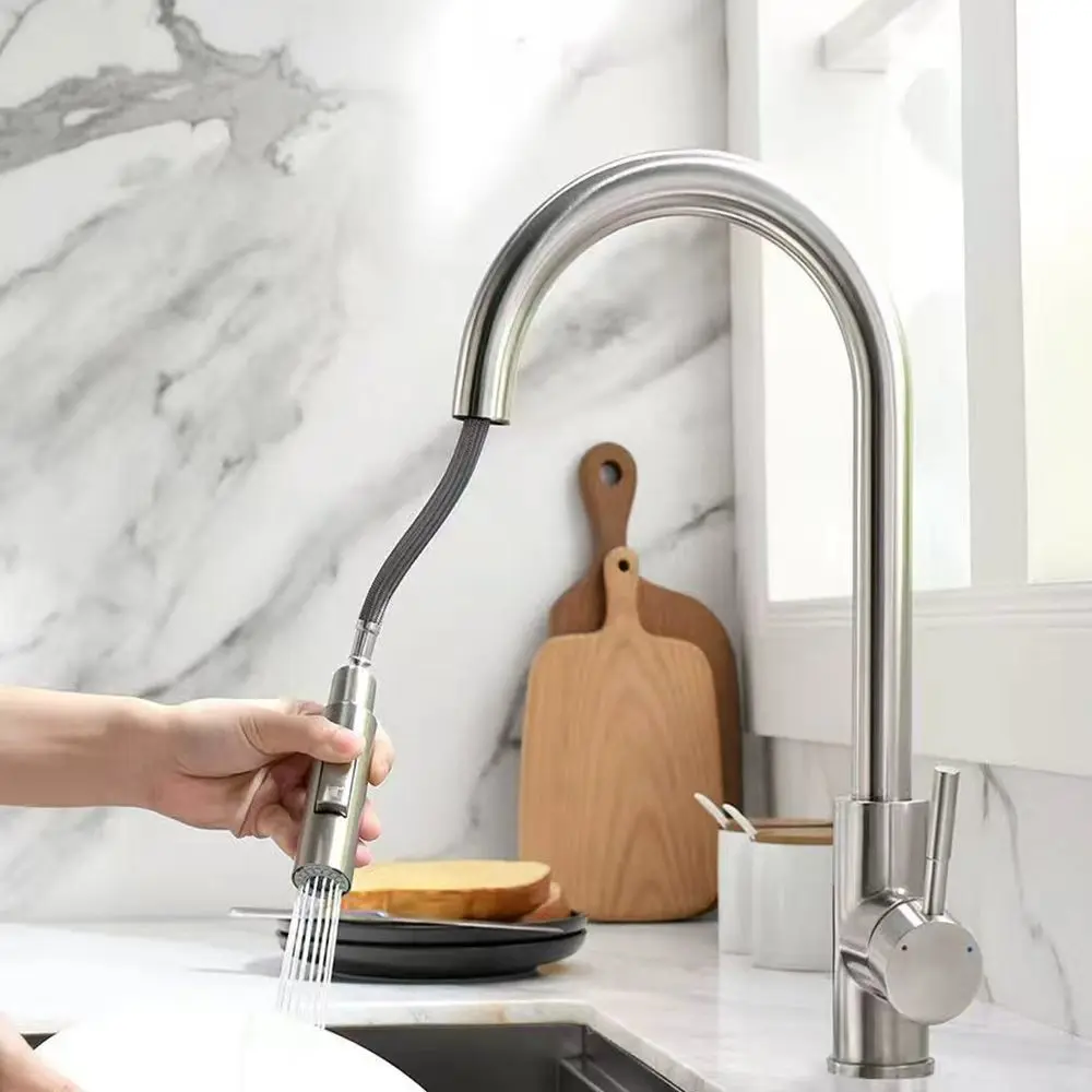 

Brushed Nickle Kitchen Faucet Pull Out Stainless Steel Black Kitchen Mixed Tap Kitchen Sink Tap