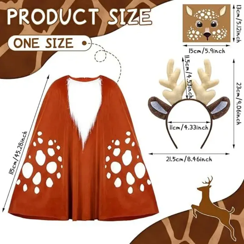 Christmas Deer Cosplay Costume Adult Women Reindeer Claok Headwear Suit Xmas Party Carnival Performance Uniform