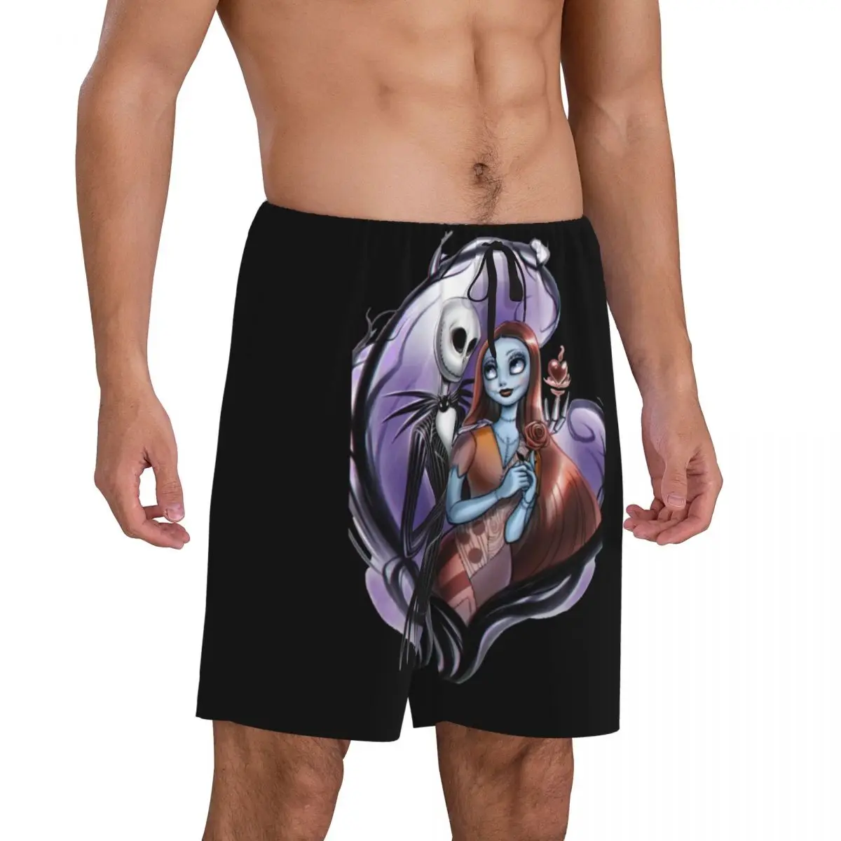 Custom Nightmare Before Christmas Pajama Shorts Jack Skellington And Sally Sleepwear Bottom Stretch Sleep Short Pjs with Pockets