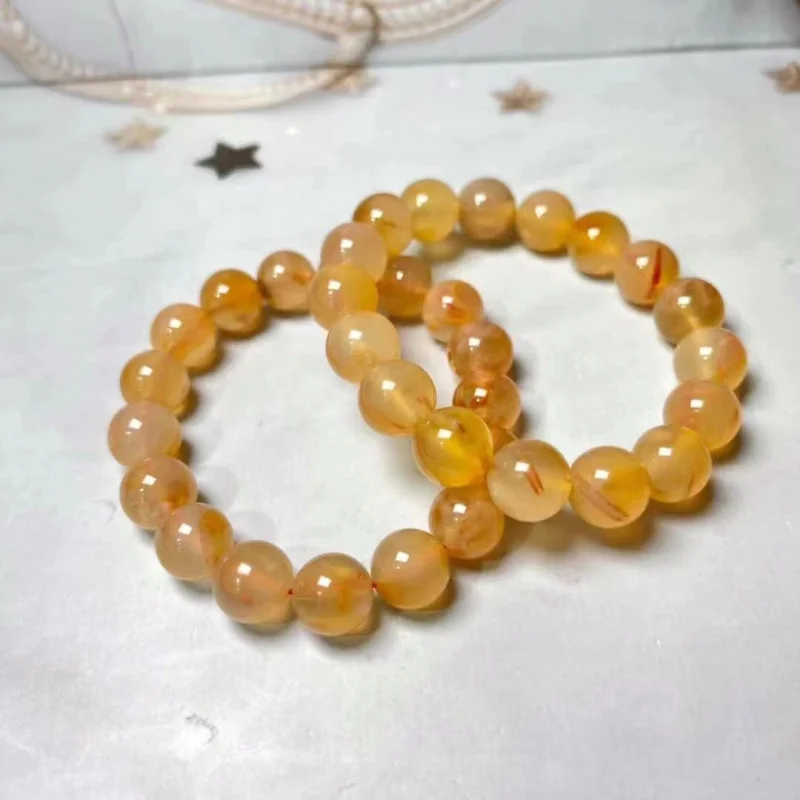 Factory Natural Old Pit Material Blonde Jade round Beads BraceletBloodshot YellowCrystal Transparent Brace