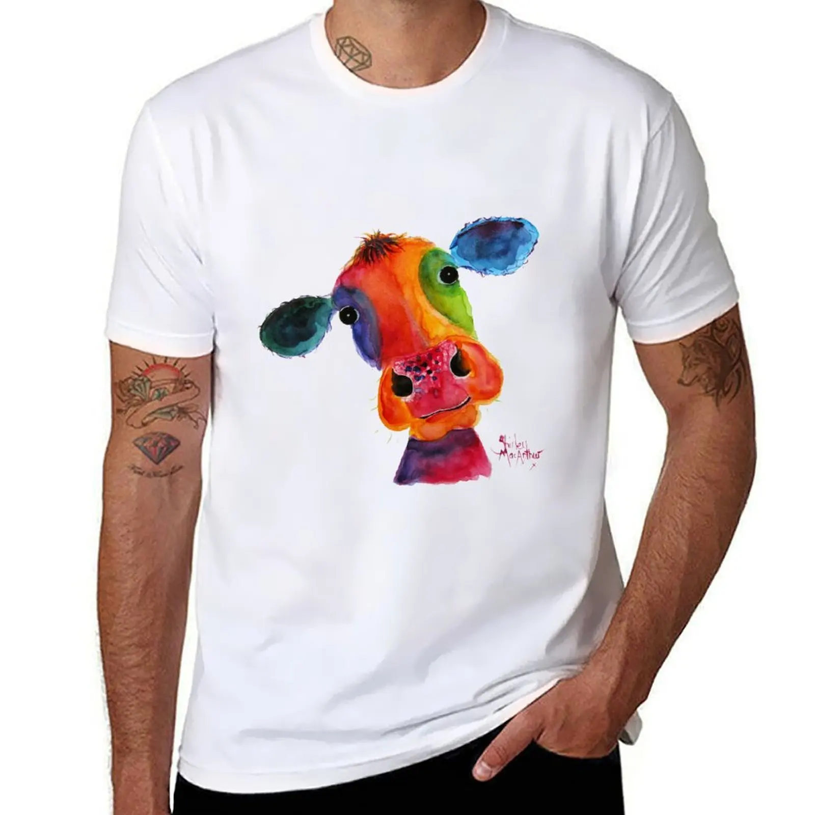 بقرة طباعة 'السيد الهبي' من شيرلي ماك آرتور تي شيرت تي شيرت للرجل القطن رجل تي شيرت القطن الثقيل تي شيرت
