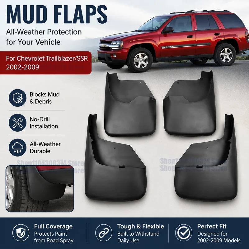 Mud Flaps for Chevrolet Trailblazer SSR 2002-2009 4Pcs Mud Flaps Splash Guards Front&Rear Wheel Fender Mudguards Car Exterior