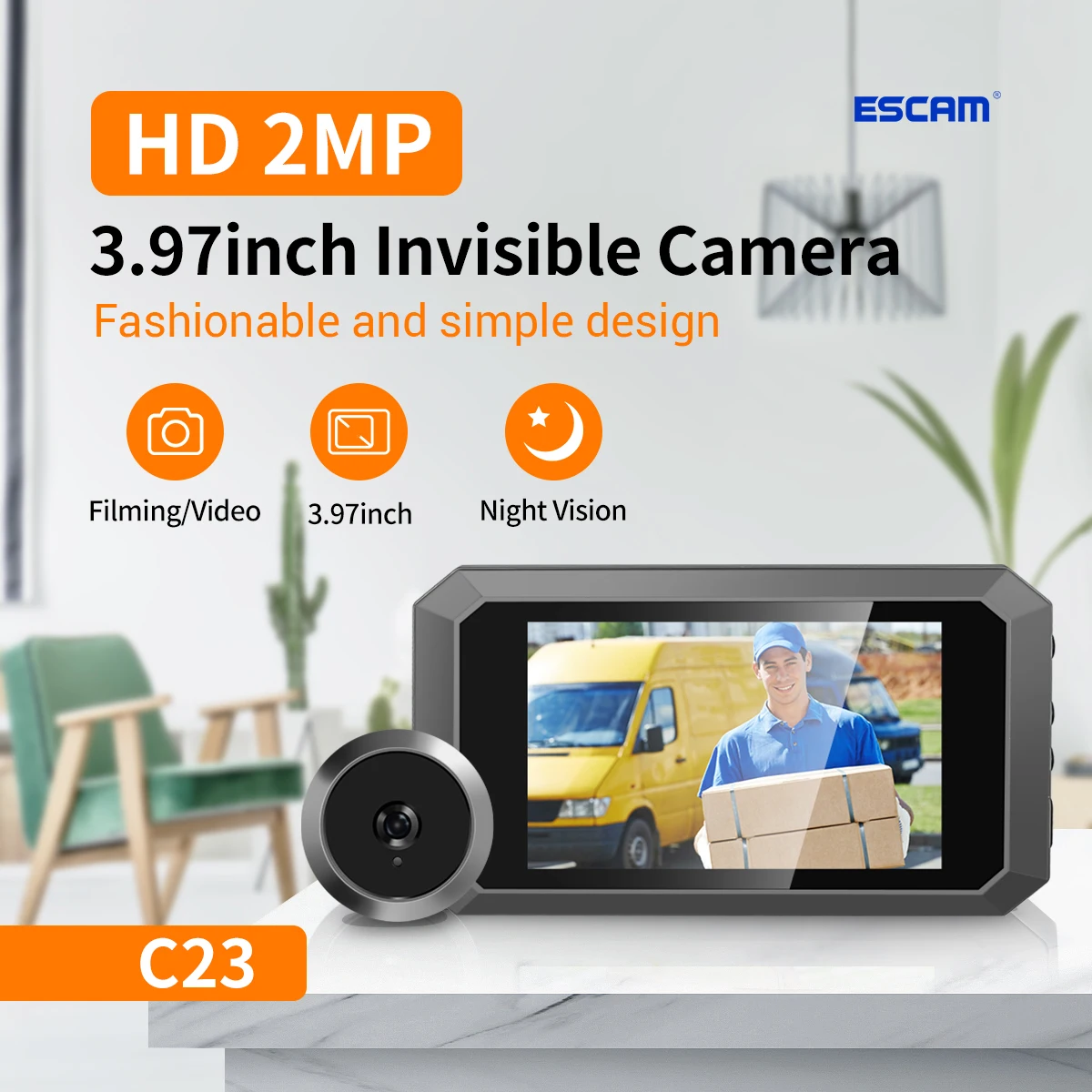 ESCAM C32  3.9Inch LCD Display 2MP 1080P 125Degree Wide Angle Video Door Phone Visual Door Viewer