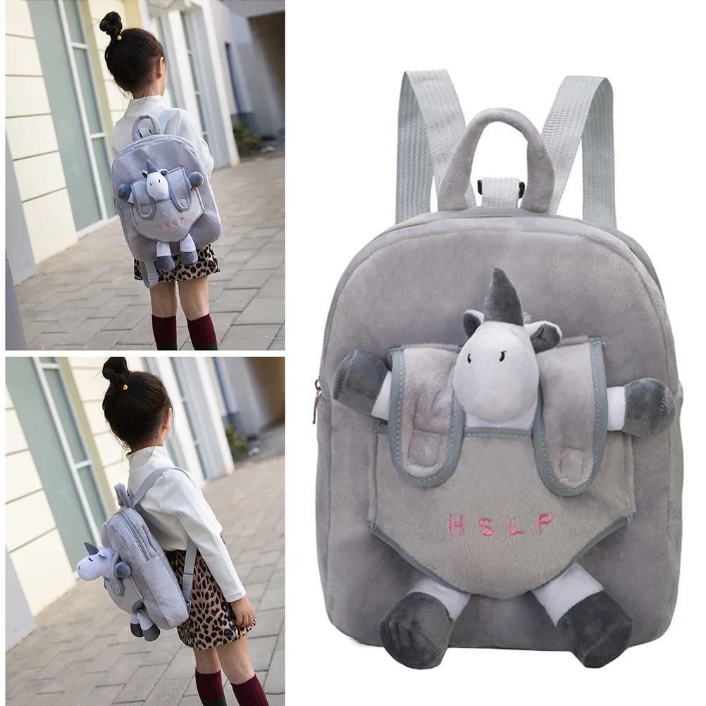 

Kids Unicorn Toddler Backpack Grey Detachable Stuffed Unicorn Mini Bag Preschool Snack Kindergarten School Bag Children