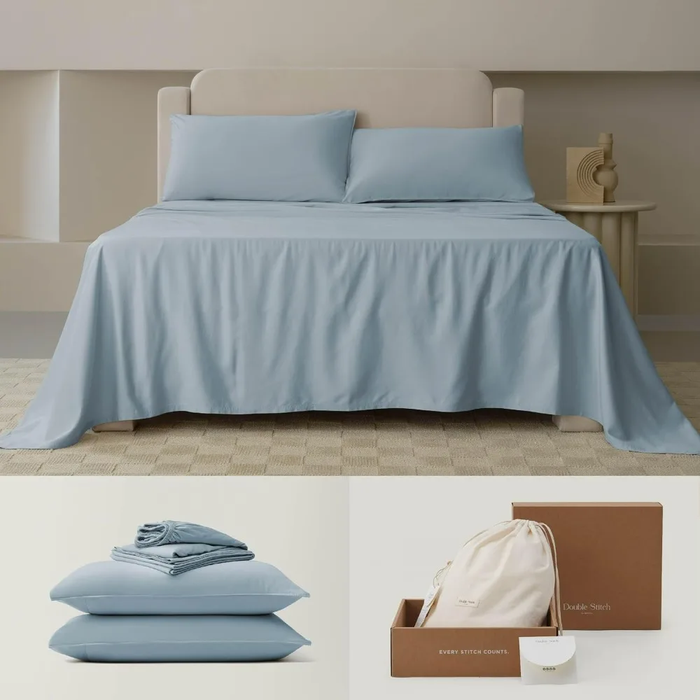 

Cotton Tencel Sheet Set - King Sheet Set Cooling, Soft Luxury Bedding Set, 1 Fitted Sheet,2 Pillowcases, Sterling Blue