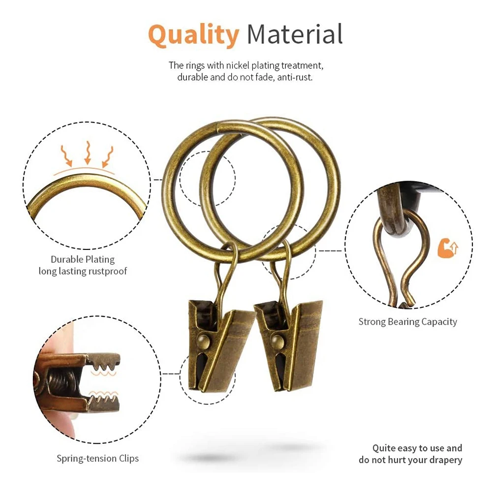 40 Pack Vintage Curtain Clips, Strong Metal Decorative Rustproof Drapery Curtain Ring with Clip Bronze Color