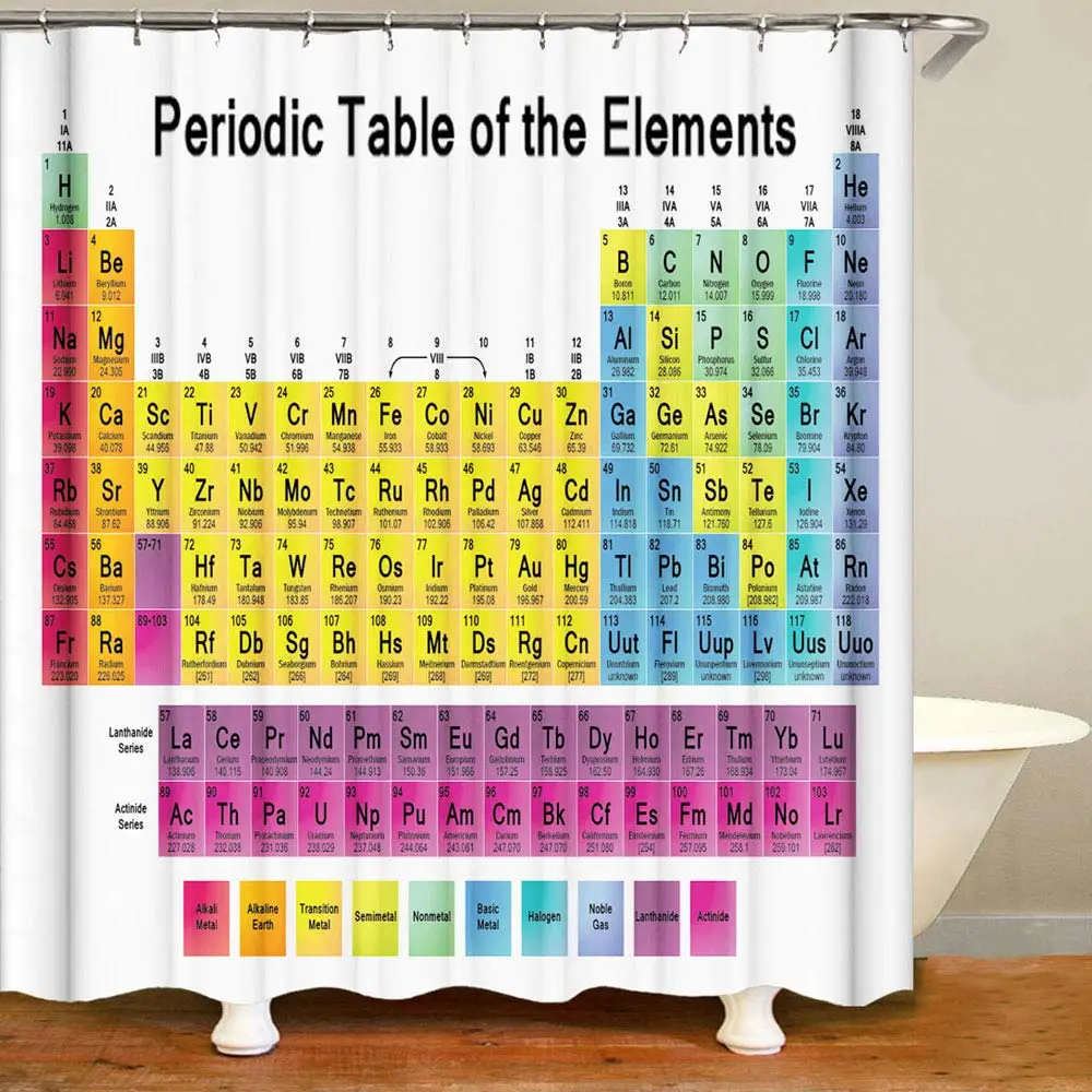 Periodic Table of Elements Shower Curtain Colorful Science Technology Kid Chemical School Student Waterproof Fabric Bath Decor