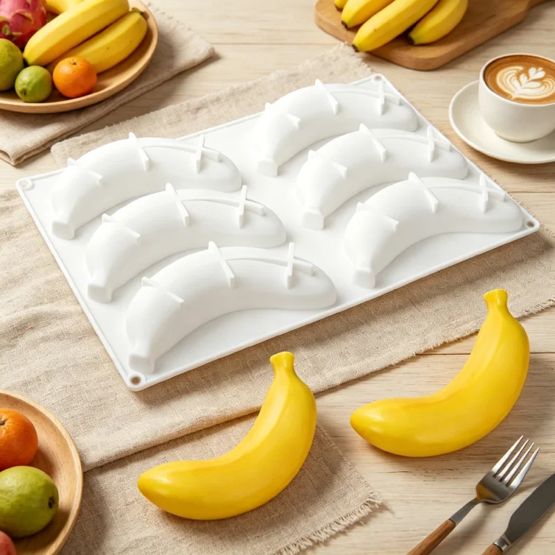 6-Cavity Banana Mousse Cake Silicone Mold Chocolate Pudding Dessert French Pastry Baking Mold Creative DIY Candle Mold