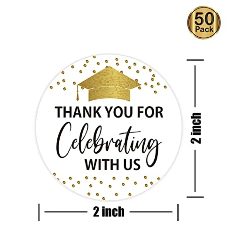 شكرًا لك على الاحتفال معي ملصقات التخرج وأعياد الميلاد المفضلة باللون الذهبي اللامع 50 قطعة مستديرة 2 بوصة #2