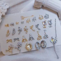 5PCS Japanese LZ New Nail Enhancement Metal Zircon Unicorn Treasure Box Butterfly Star Light Manicure Jewelry Gold Silver Color