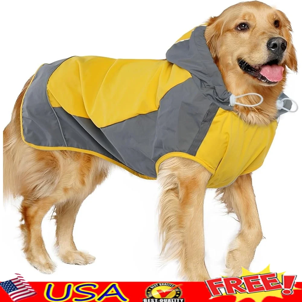 

Waterproof Dog Raincoat Windproof Pet Rain Jacket with Reflective Strips Adjustable Fit Quick Dry Hooded Rain Poncho Outdoor