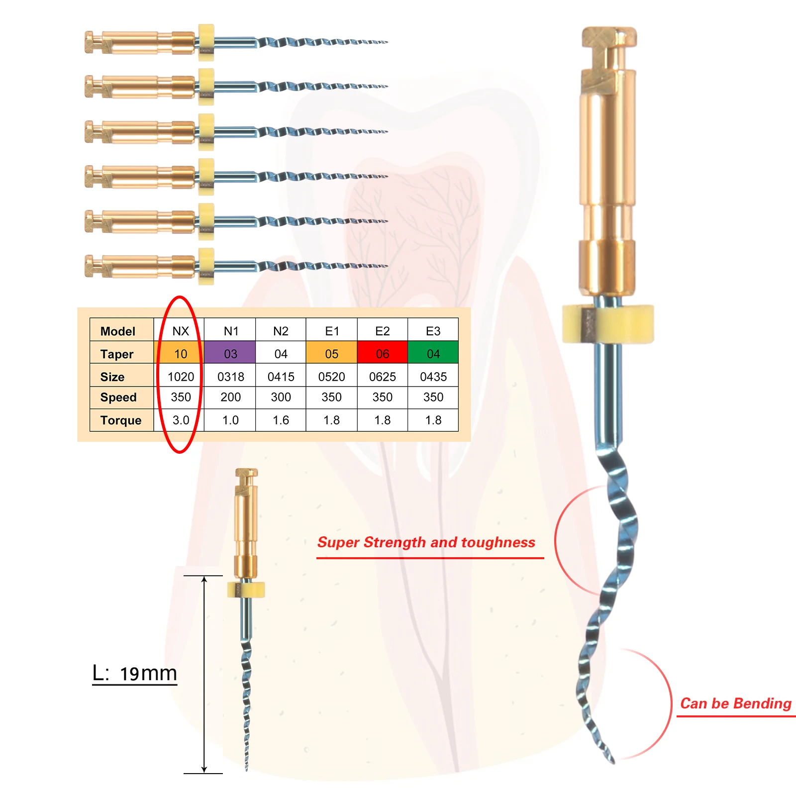 Endodontyczne Dental Endo NITI pliki X3-Pro 25mm kanał korzeniowy silnik obrotowy 6 plików (NX N1 N2 E1 E2 E3) darmowa wysyłka