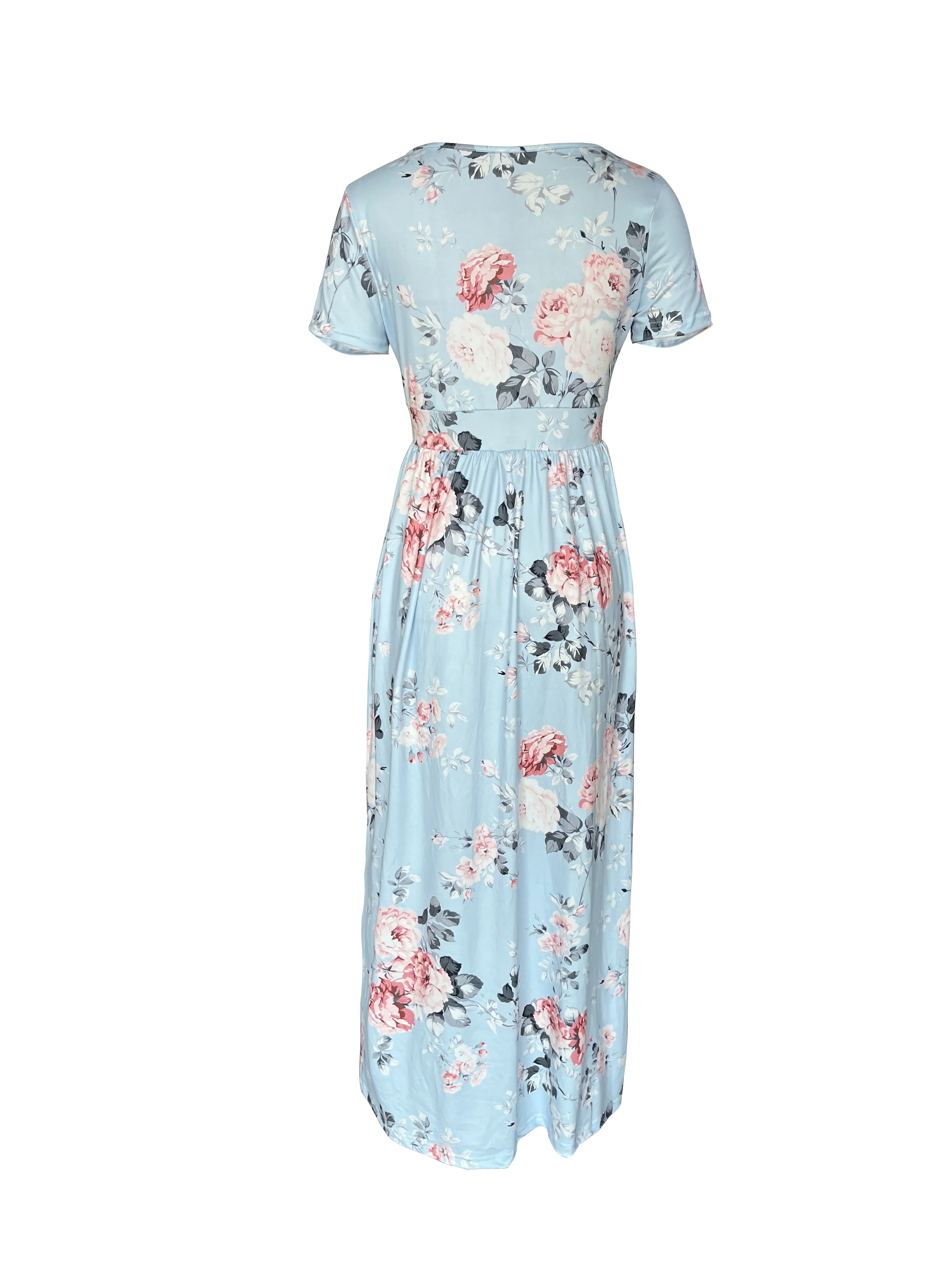 Spring and Summer New Style Fashionable and Elegant Short-Sleeved Wrap Waist V-Neck Women's Dress with Pockets