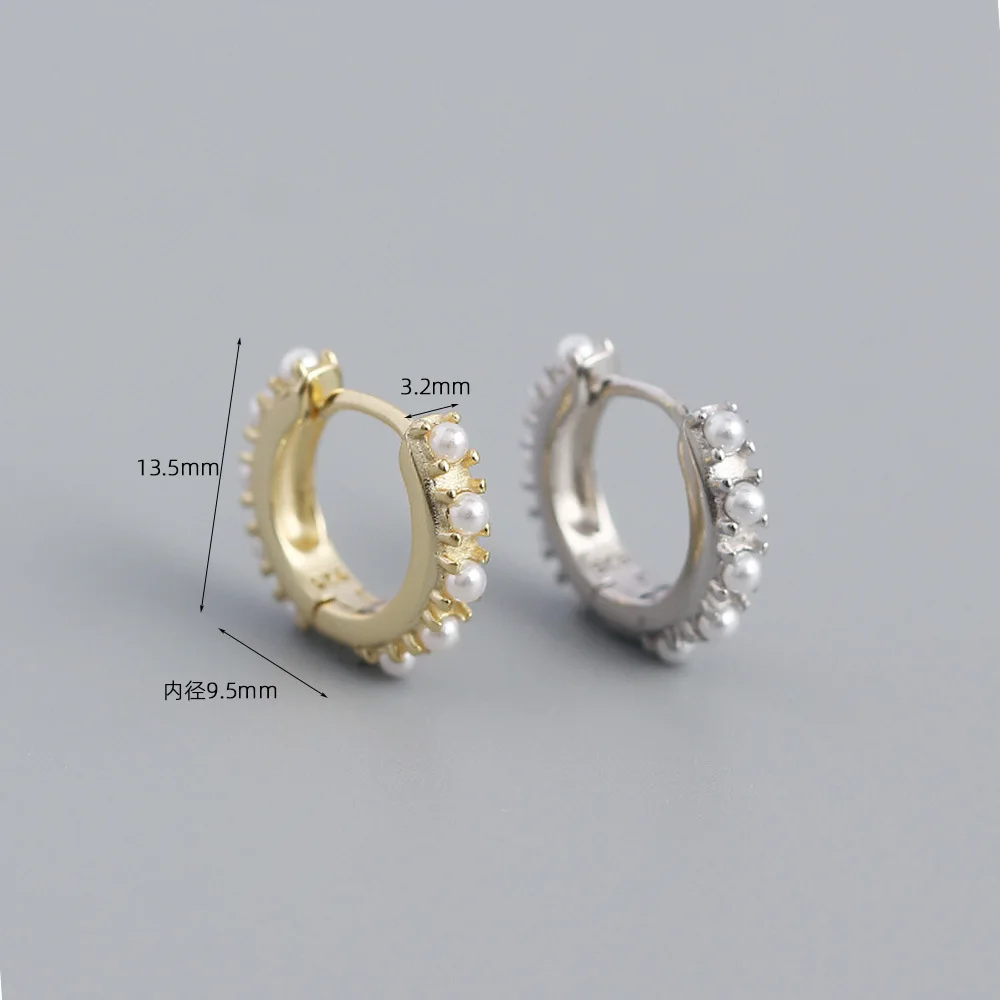 CCFJOYAS 9.5mm 925 Sterling Silver Pearl Hoop Earrings European and American Metal Wind Geometric Round Circle Earrings Jewelry