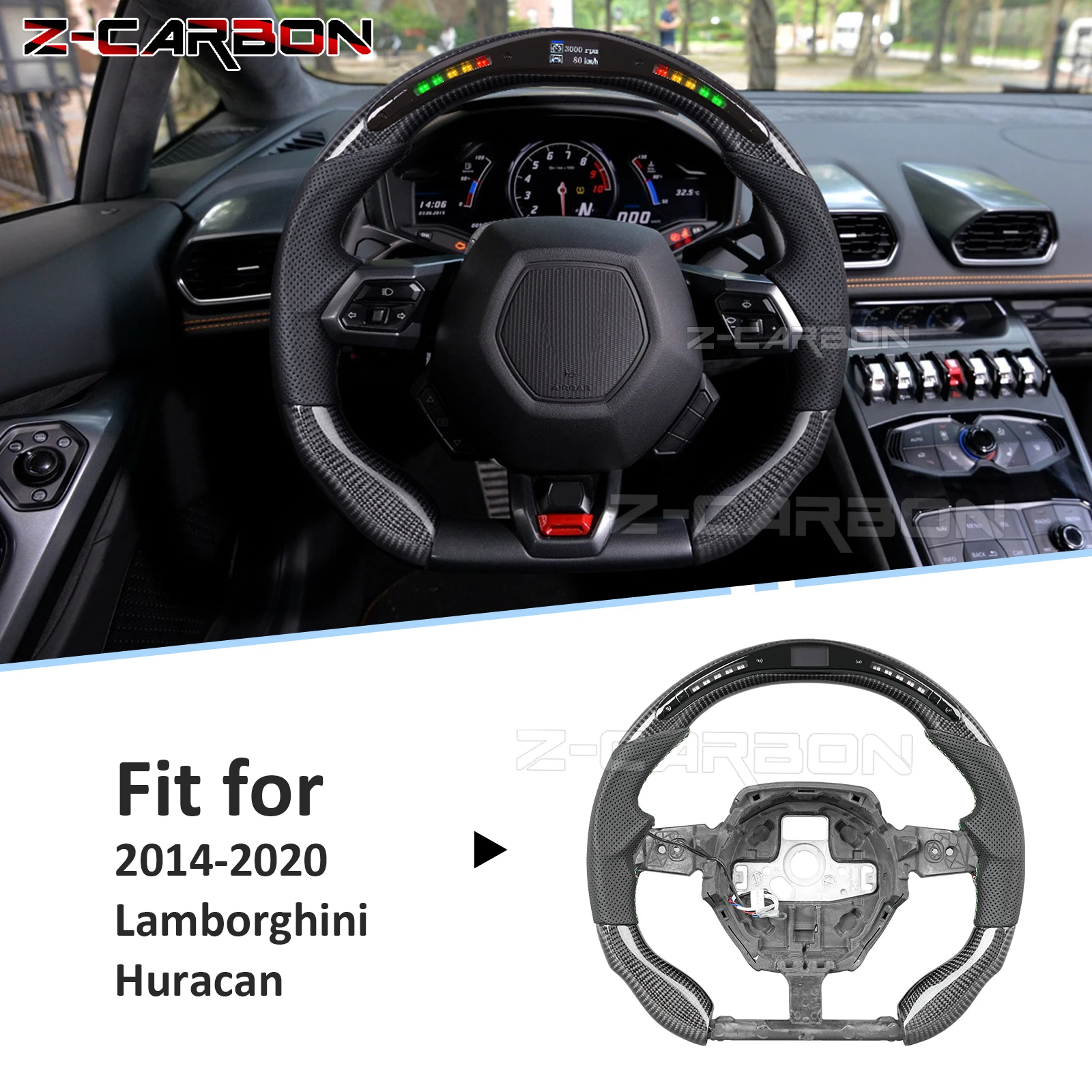 Forged Carbon steering wheel For Lamborghini Huracan 2018-2024 Italian Tri-color Stitching Racing Steering Wheel