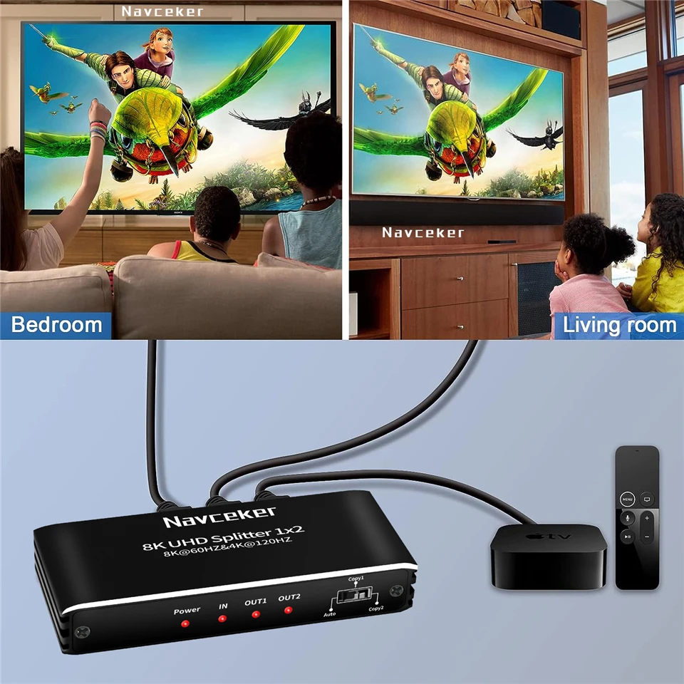 Imagem -03 - Navceker-hdmi Divisor 8k 60hz 4k 120hz 1x2 Hdmi 2.1 Divisor de Áudio em Out Extensor para Ps5 Xbox