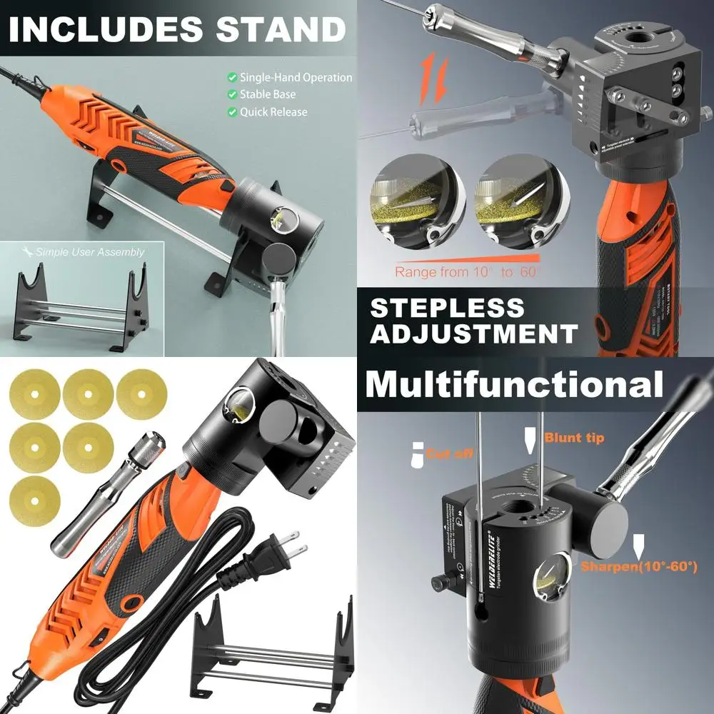 

Регулируемый вольфрамовый шлифователь для электродов TIG, 10 ° -60 ° 0.040-1/8 дюйма (черный)