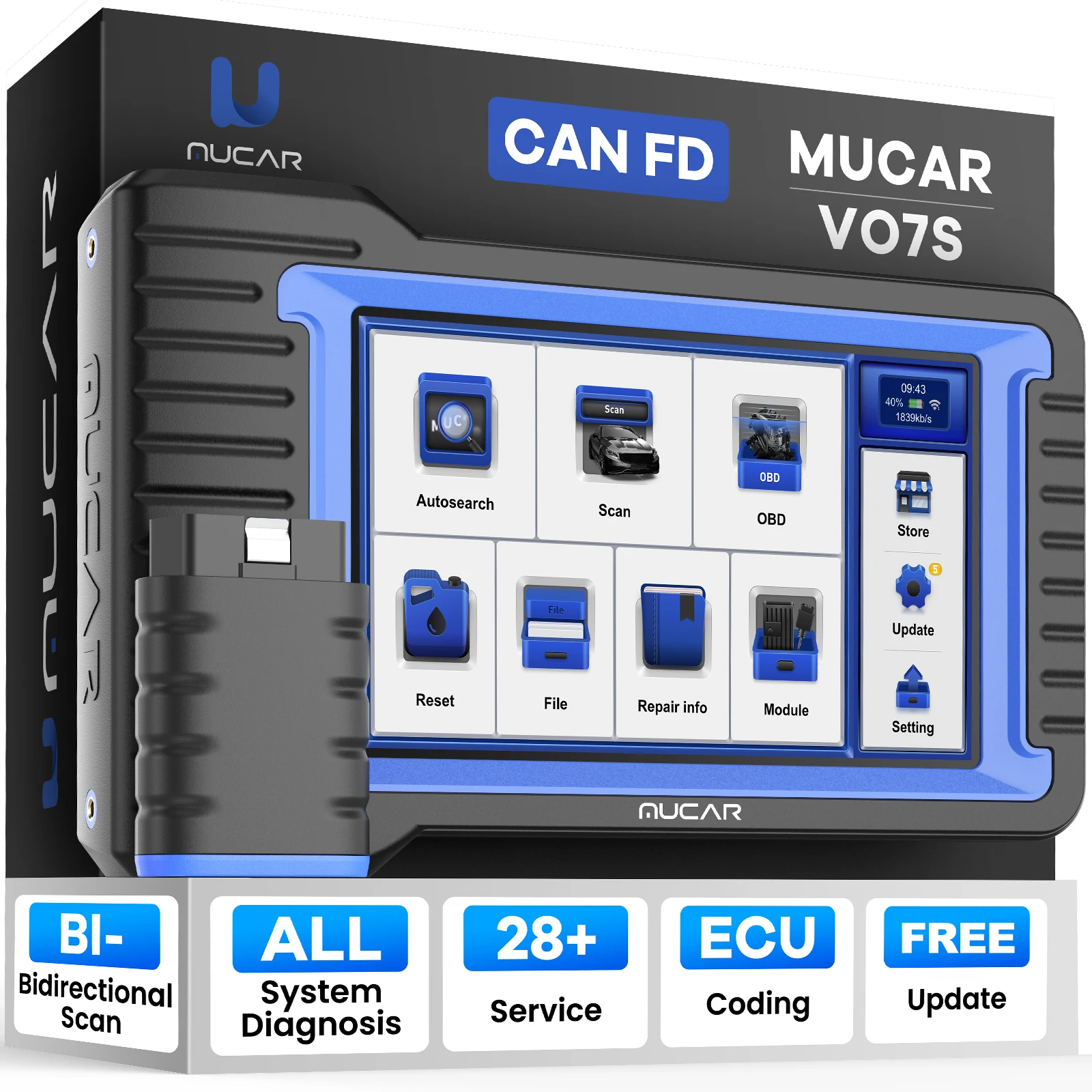 MUCAR VO7 VO7S Professioneller Auto-OBD2-Scanner, komplettes System, 28 Reset-ECU-Codierung, bidirektionale ECM TCM SRS-Scan-Autodiagnosetools