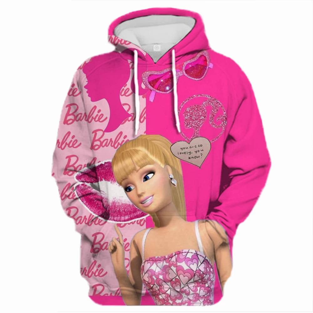 

Casual Simple Women Pullovers Barbie cartoon print Hoodies Crewneck Soft Sweatshirt Female Clothes Cartoon Cute Women's Hoodie ﻿