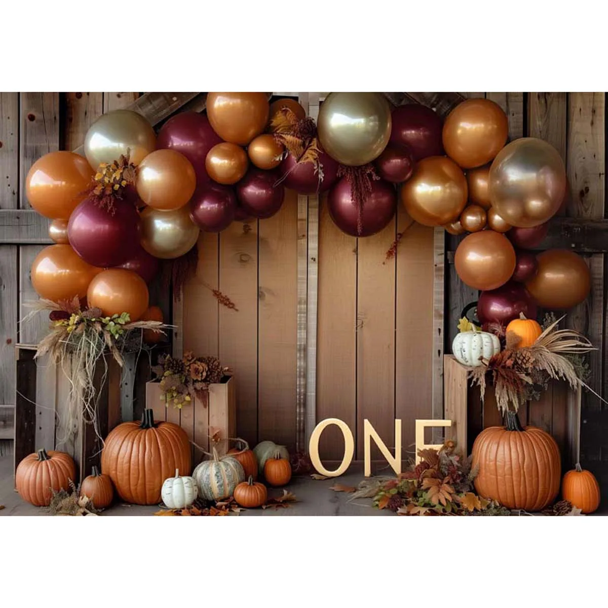 Allenjoy Brown Wood Wall Pumpkin ONE Backdrop