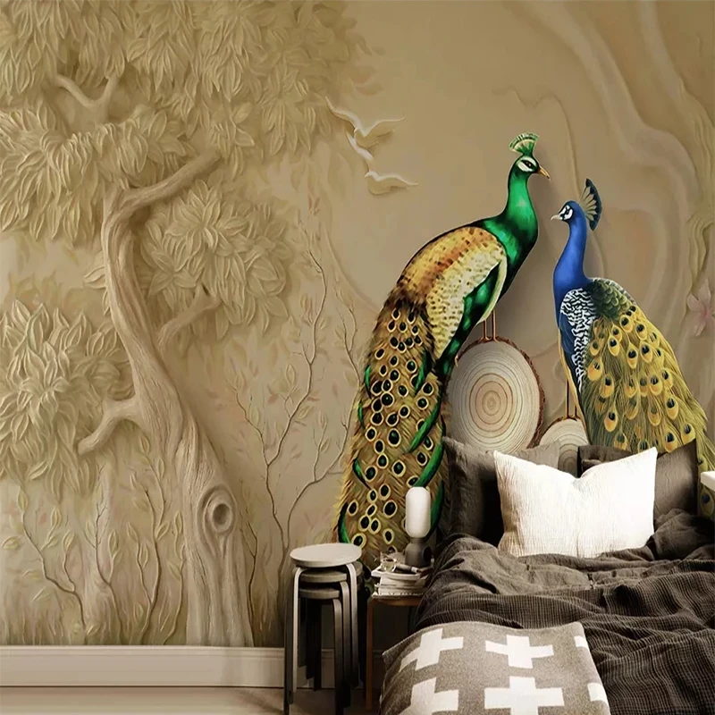 Customized Mural Wallpaper 3D Tree Peacock Photo Bedroom Living room sofa TV background wall restaurant study Hotel wall fabric