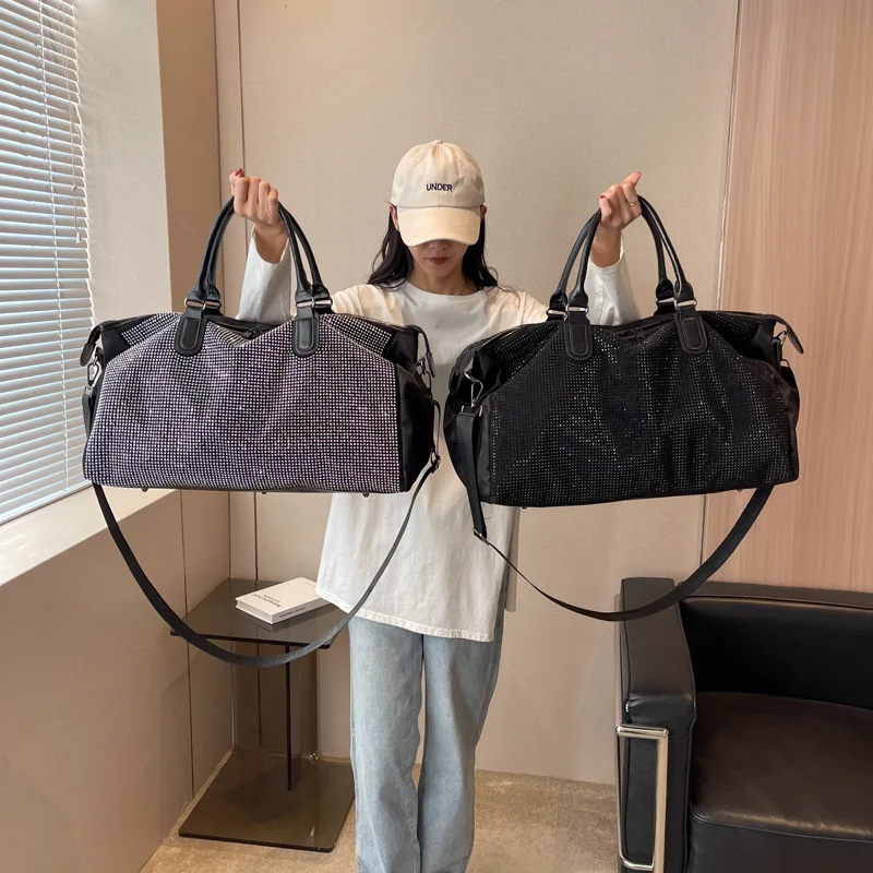 New Large Capacity Travel Bag Women's Leisure Version Handbag Sequined Diamond Sports Fitness Bag Messenger Travel Luggage Bag