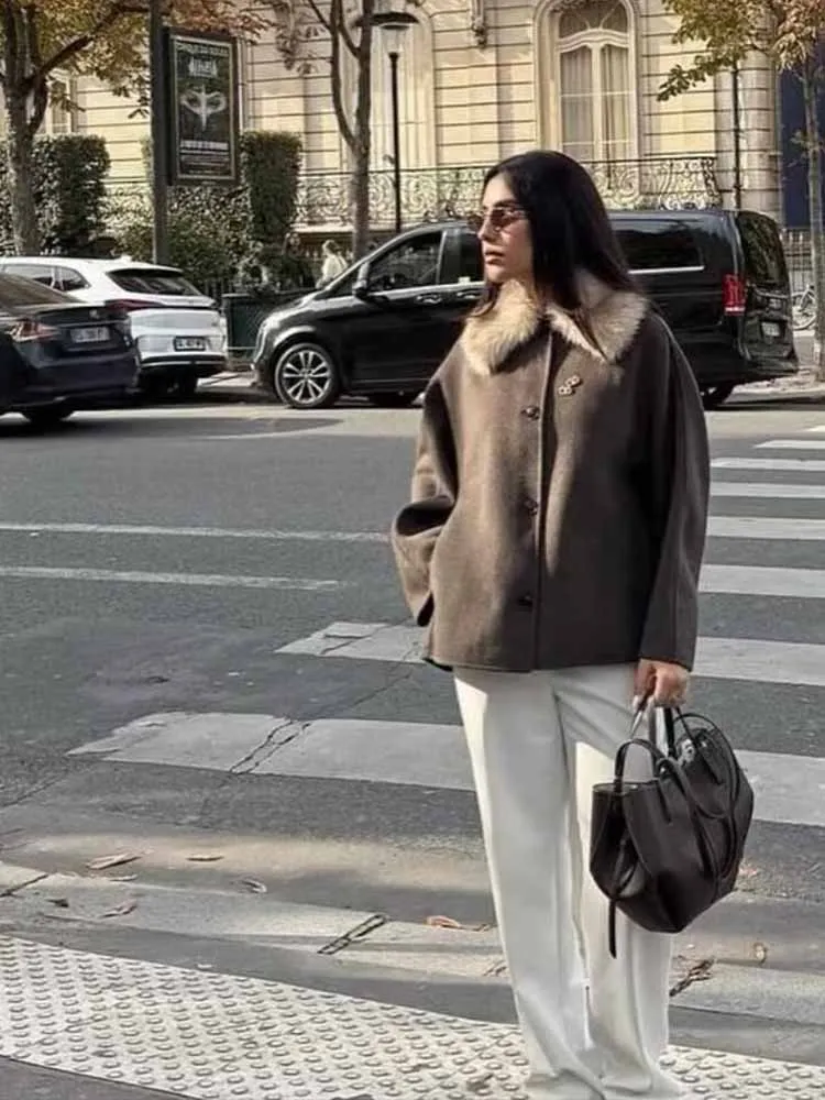 

European and American style winter new women's clothing, versatile and fashionable oversized coat with fur collar