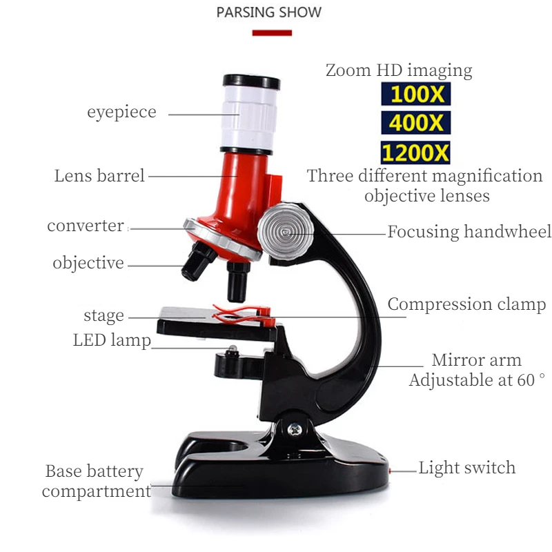 Laboratorium zestawu mikroskop biologiczny dla dzieci 100x-400x-1200x ze zjeżdżalniami doprowadziło wyrafinowane instrumenty naukowe zestaw zabawek