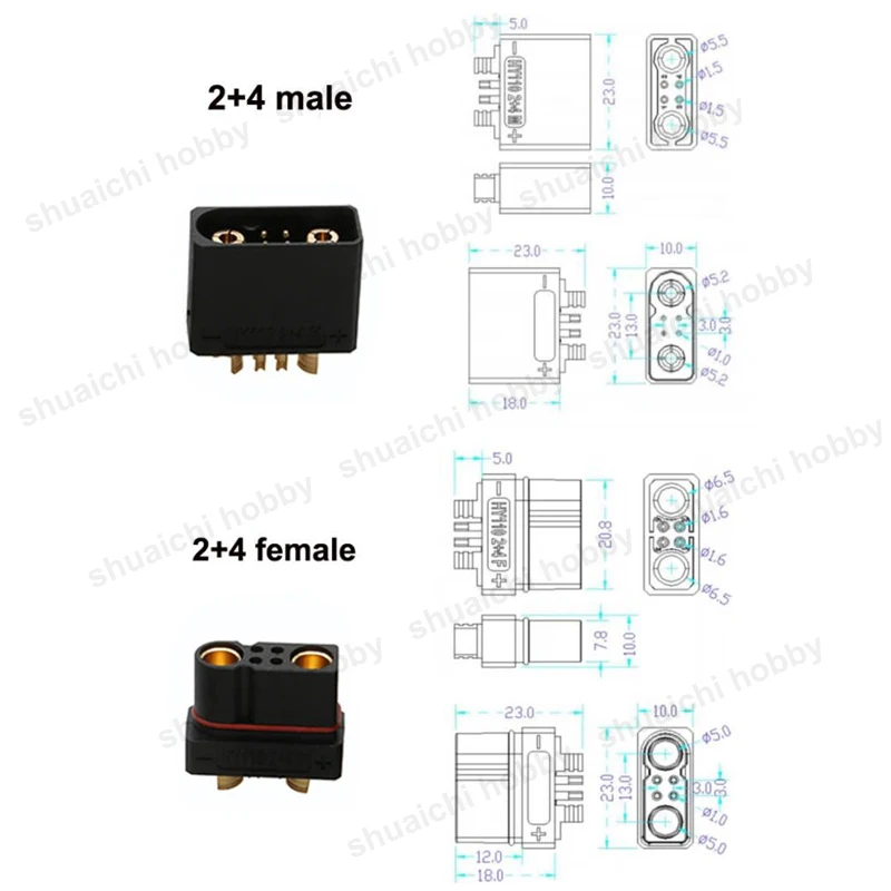 ขั้วต่อไฟ2คู่ + 2 2 + 4 2 + 4PW แบบแนวนอนตัวผู้หญิงชุดแปลงไฟอะแดปเตอร์เชื่อมต่อมอเตอร์สำหรับโมเดลเครื่องบิน RC