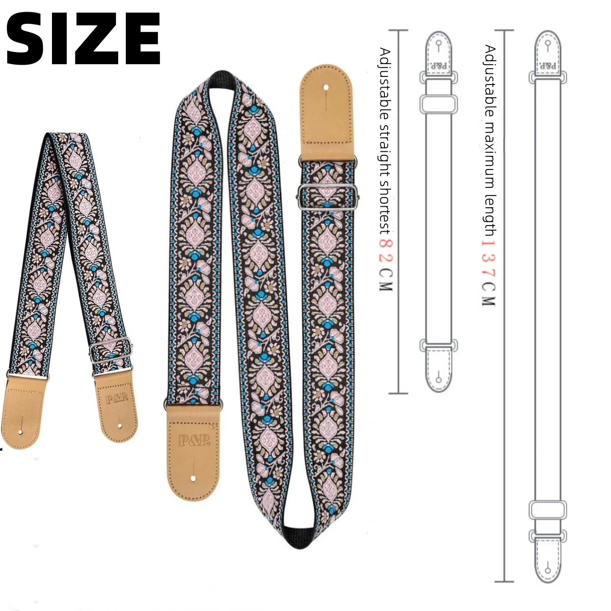 Guitar Strap P&P 2.5 Inch Adjustable Soft Embroidered and SEthnic Style Adjustable Strap for Electric Guitar Acoustic Bass