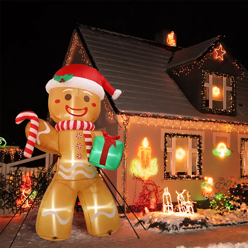 Christmas Inflatables Gingerbread Man 8ft Giant Outdoor Decorations Xmas Inflatable Yard Decorations with LED Lights for Lawn