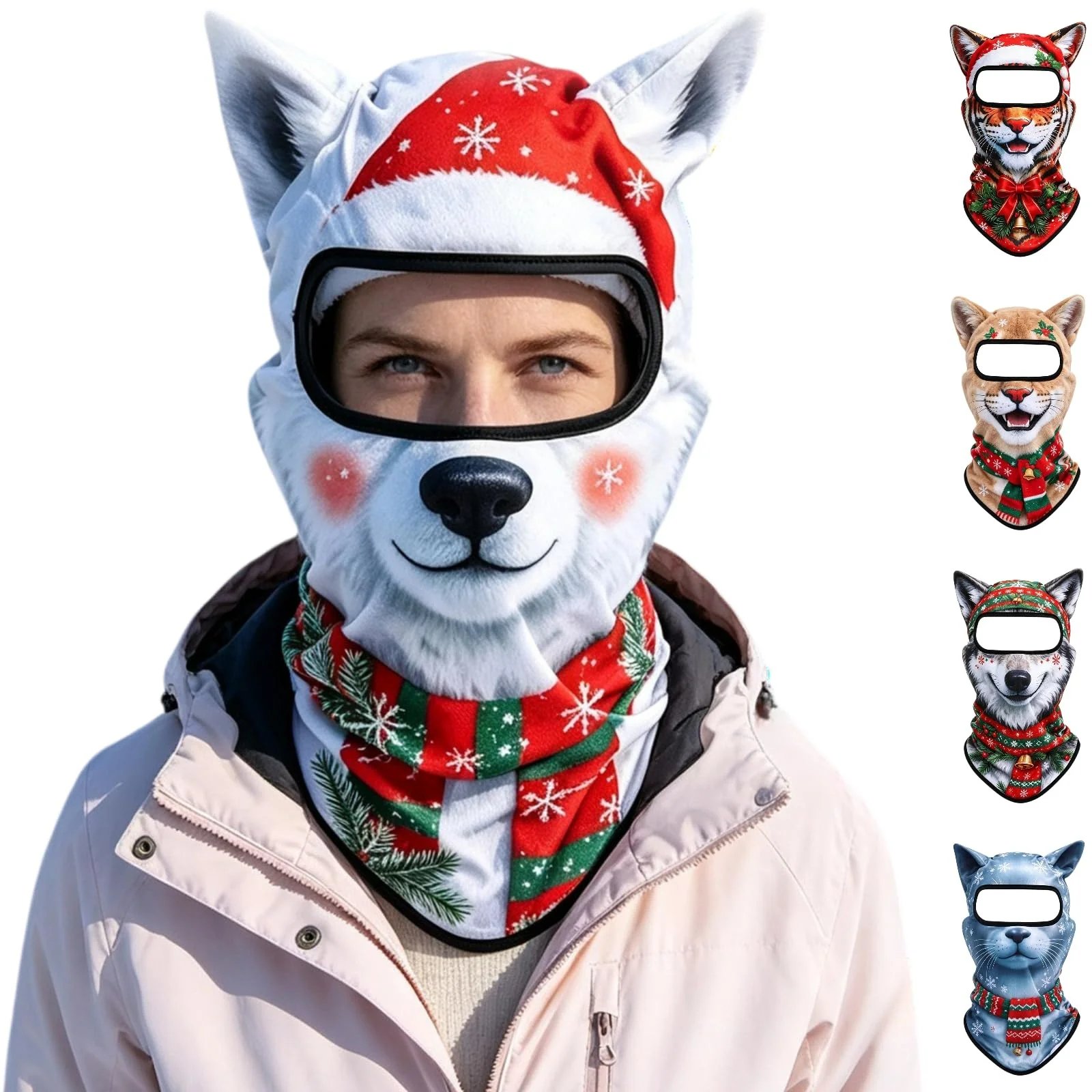 Christmas Animal Print Ski Mask Funny Realistic 3D Full Face Balaclava Windproof Winter Cold Weather Skiing Outdoor Headwear