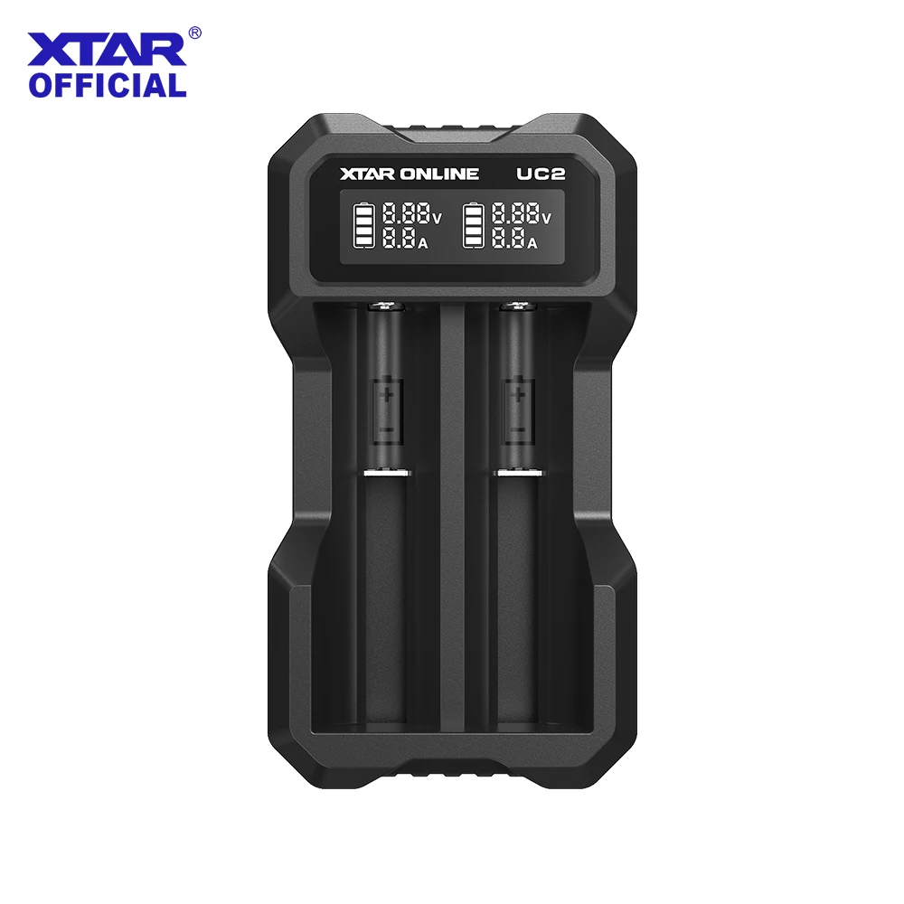 XTAR UC2 Smart Charger 2 Slots for 18650 21700 Li-ion Battery LCD Screen 1A Output Type-C Port Multi-Protection