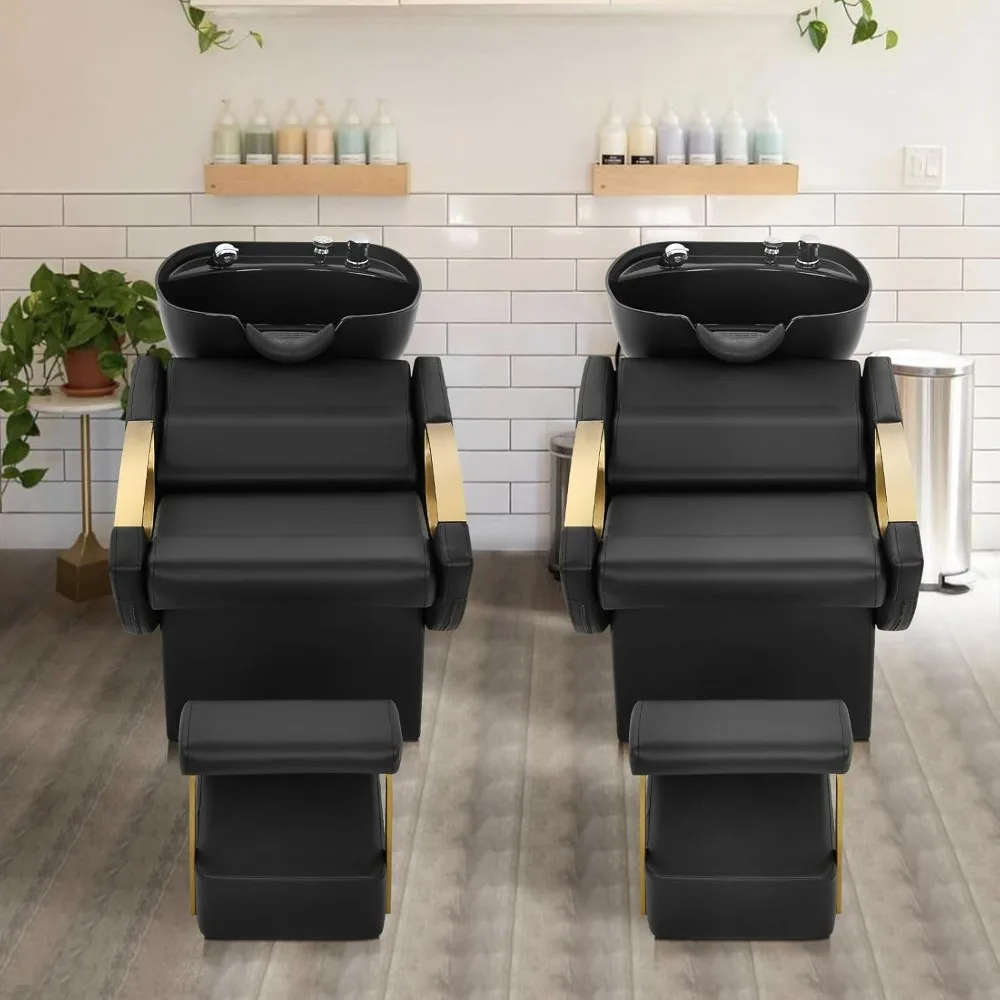 

Shampoo Bowl and Chair Set for Salon, Hair Washing Station Backwash Barber Sink with Separate Footstool for Spa Beauty Set of 2