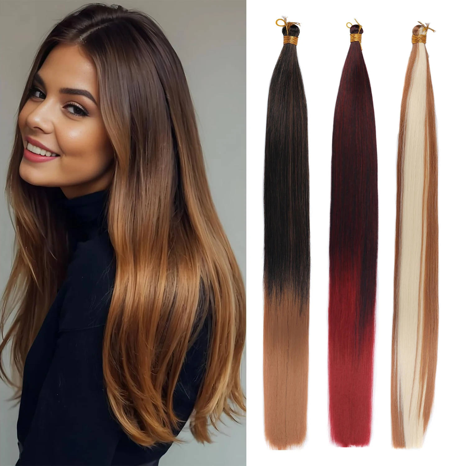 Bulk Hair Extensions 30Inch Straight Soft Hair Bundle For Crochet Braids Hair Spring 150g Bone Synthetic Colorful Hair For Women